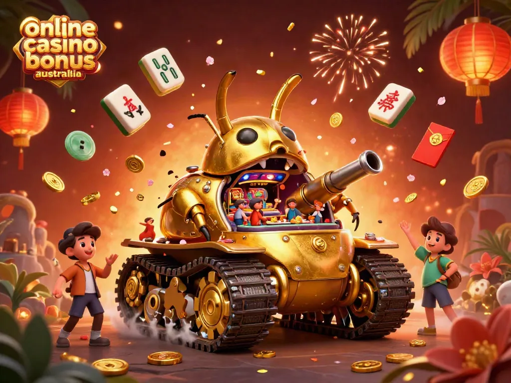 Experience exciting gameplay with online casino bonus australia, featuring vibrant elements and a miniature casino scene.