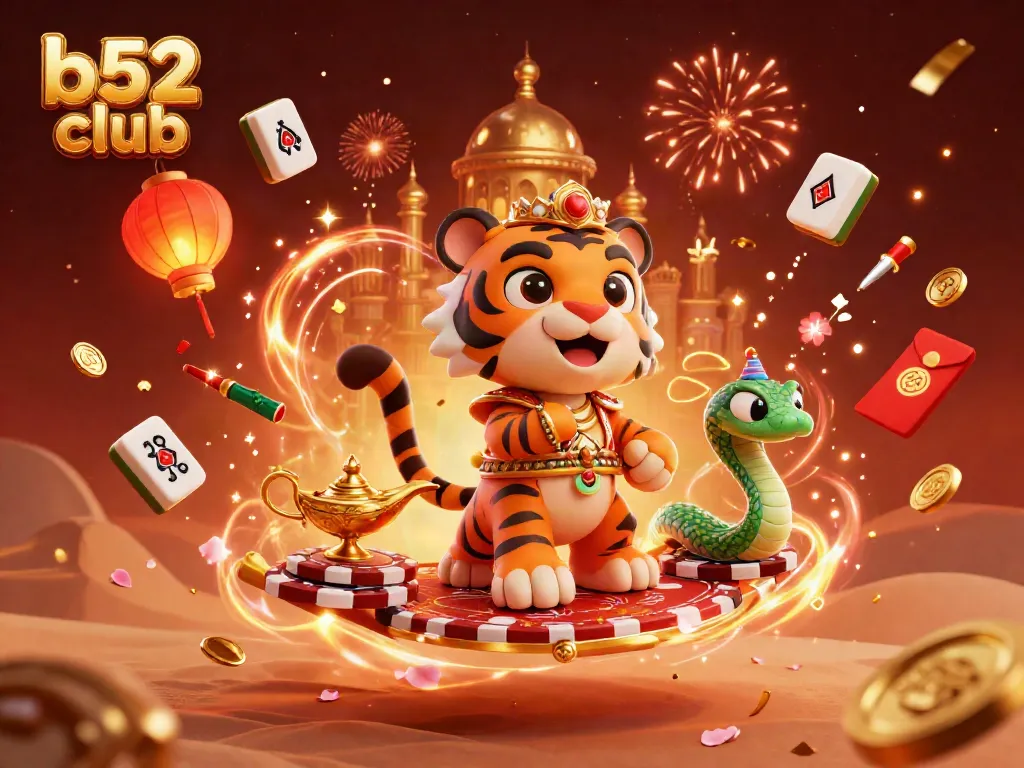 Experience the thrill of b52 club gaming with vibrant 3D characters amidst a magical casino scene.