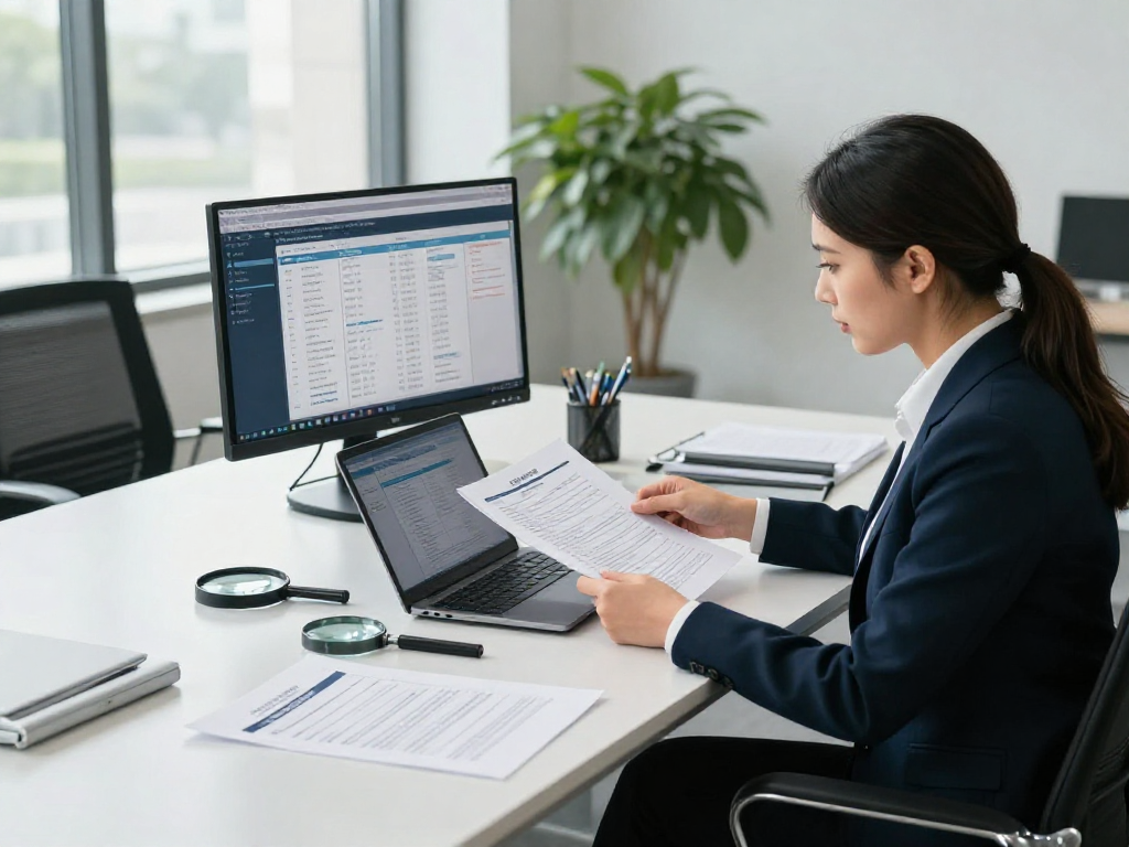 Reviewing document fraud detection strategies in a modern office setting.