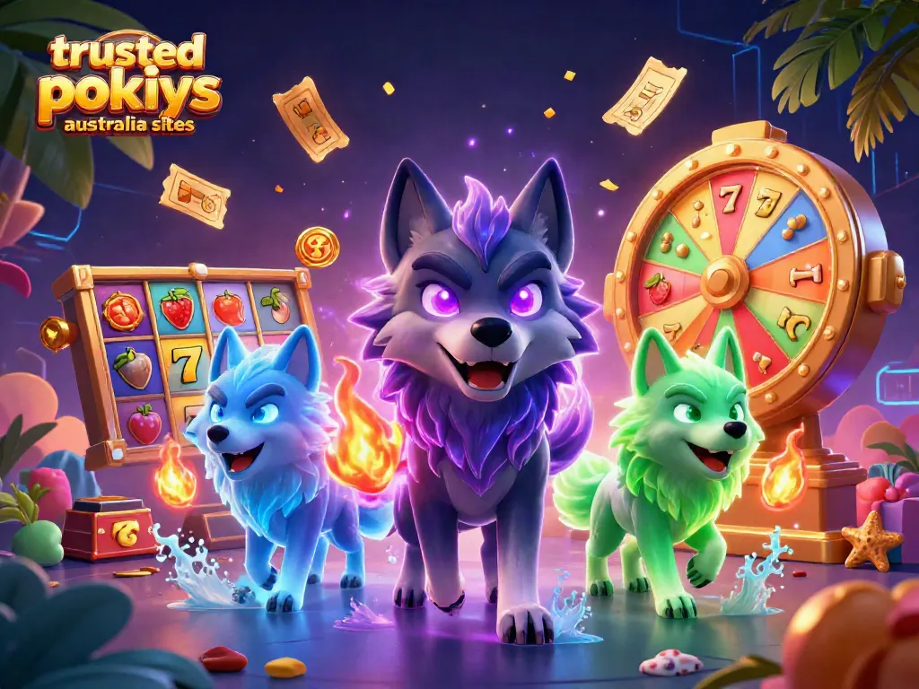 Experience the excitement of trusted online pokies Australia sites with dynamic 3D wolves and gaming elements.